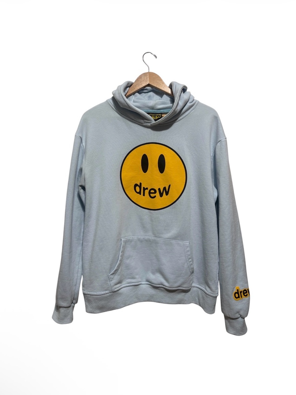 DREW Light Blue Hoodie with Yellow Smiley Logo